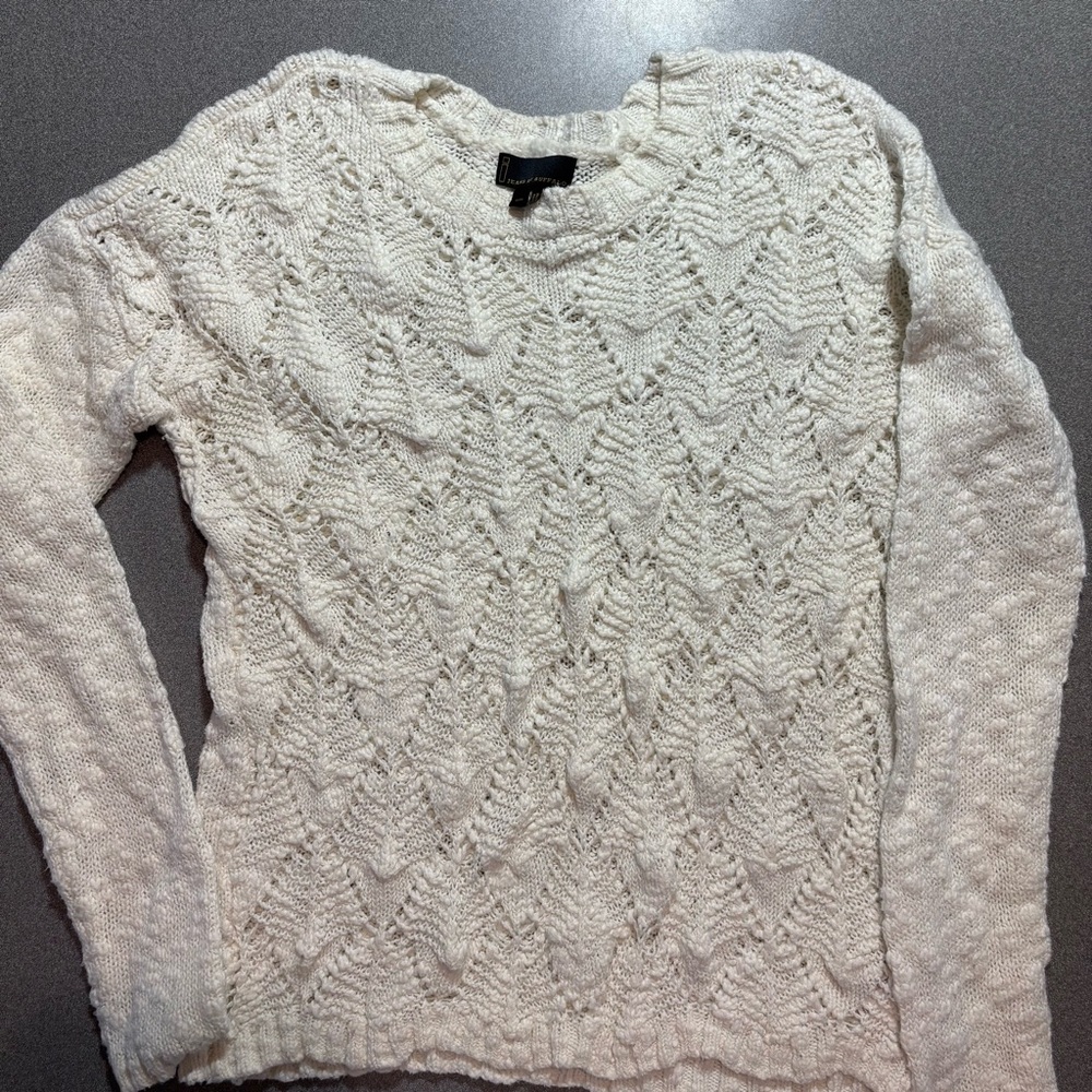I Jeans By Buffalo Womens Open Knit Sweater Ivory Long Sleeve Crew‎ Neck Medium